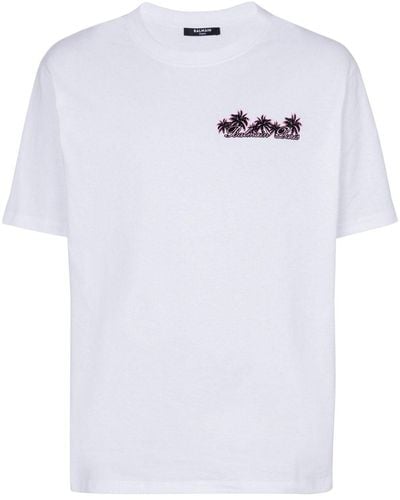Balmain Club-Print Cotton T-Shirt - White