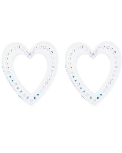 Safsafu Big Heart Crystal-Embellished Earrings - White