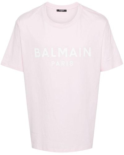 Balmain Logo-Print Cotton T-Shirt - Pink