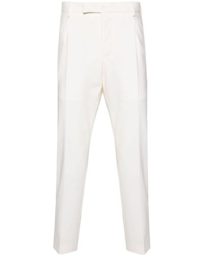 PT Torino Pleated Slim-Cut Trousers - White