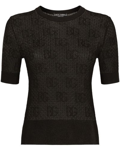 Dolce & Gabbana Monogram-Jacquard Round-Neck Top - Black