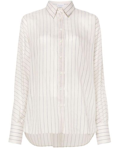Brunello Cucinelli Lurex-Detailed Striped Shirt - White