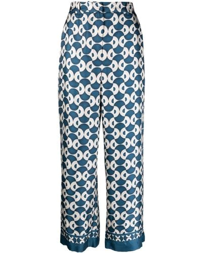 Max Mara Abstract-print Wide-leg Silk Pants - Blue
