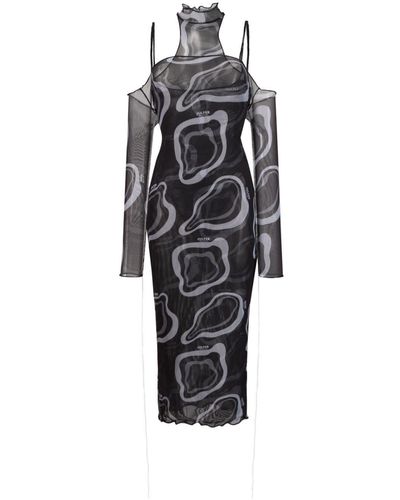 Julfer Janet Semi-Sheer Layered Midi Dress - Black