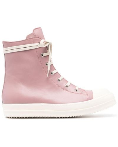 Rick Owens High-Top Leather Trainers - Pink