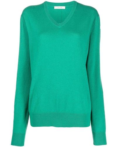 The Row V-neck Cashmere Sweater - Green