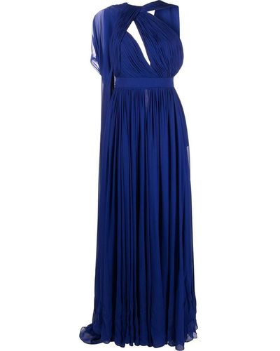 Elie Saab Asymmetric Cut-out Silk Gown - Blue