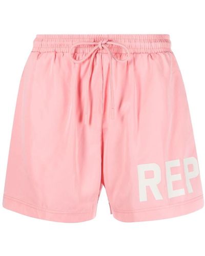 Represent Logo-Print Drawstring-Waist Swim Shorts - Pink