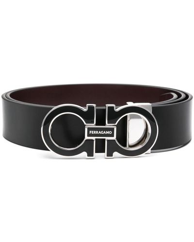 Ferragamo Logo-Buckle Leather Belt - Black
