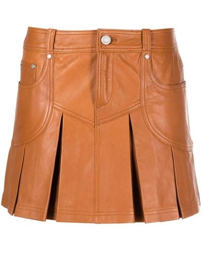 Trussardi Box-Pleated Leather Miniskirt - Brown