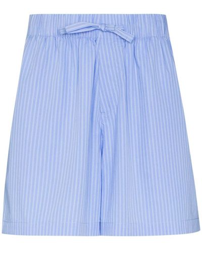 Tekla Poplin Pinstriped Pyjama Shorts - Blue