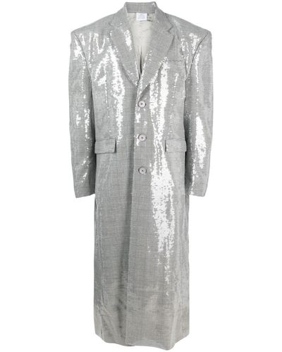 Vetements Sequin-embellished Checked Coat - Gray