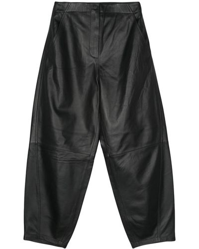 Yves Salomon Leather Tapered Trousers - Grey