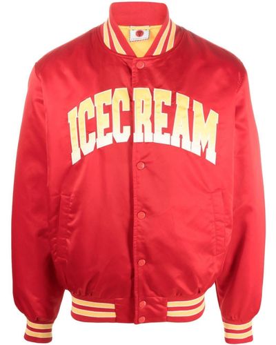 ICECREAM Logo-Appliqué Varsity Bomber Jacket - Red