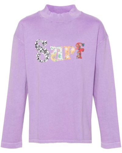 ERL Motif-Embroidered Cotton T-Shirt - Purple