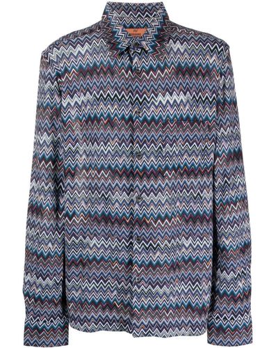 Missoni Zigzag-Pattern Long-Sleeved Shirt - Blue