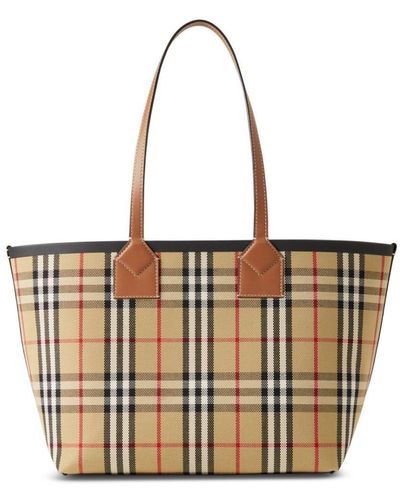 Burberry Small London Checked Tote - White