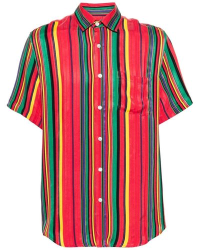 Portuguese Flannel Striped Short-Sleeve Shirt - Red