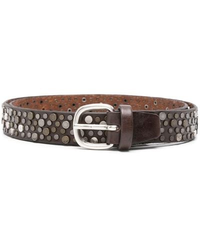 Eraldo Stud-Embellished Leather Belt - Brown