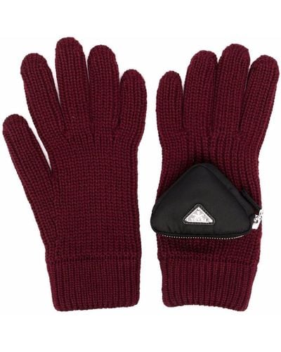 Prada Logo-Pouch Virgin Wool Gloves - Purple