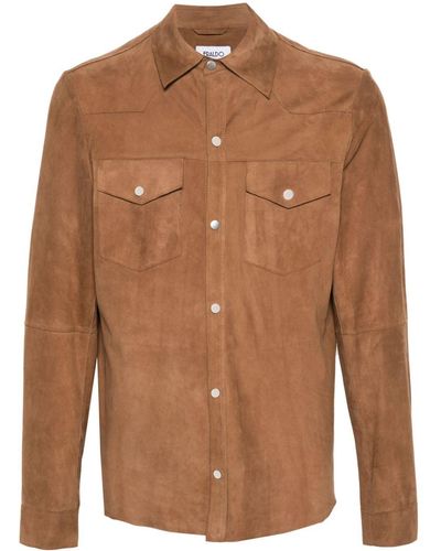 Eraldo Classic-Collar Suede Shirt - Brown