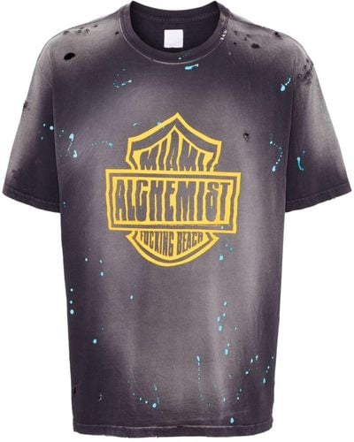 Alchemist Logo-Print Distressed T-Shirt - Blue