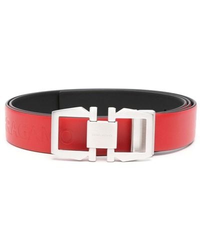 Ferragamo Gancini-Buckle Reversible Leather Belt - Red