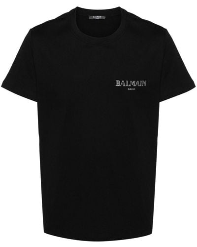 Balmain Logo-Appliqué Cotton T-Shirt - Black