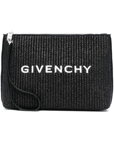 Givenchy Logo-Print Raffia Clutch Bag - Black
