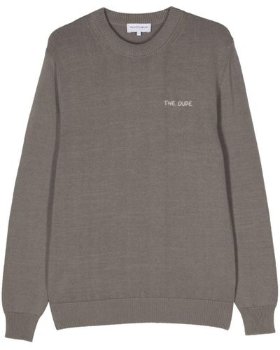 Maison Labiche Grand Cerf Slogan-Embroidered Sweater - Gray