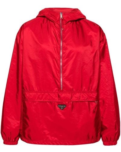 Prada Enamel-Logo Hooded Jacket - Red