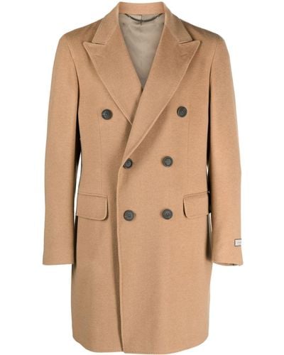Canali Logo-patch Double-breasted Coat - Natural