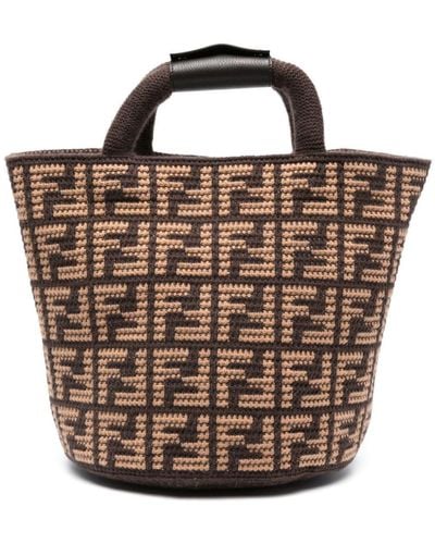 Fendi Ff-Logo Cashmere Tote Bag - Brown