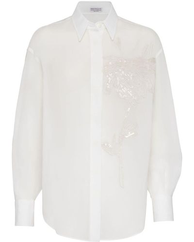 Brunello Cucinelli Floral-Embroidery Cotton Shirt - White