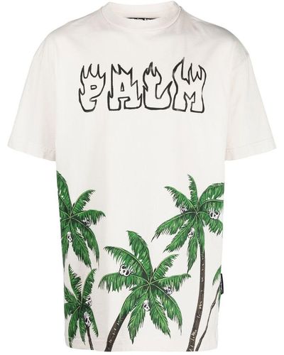 Palm Angels Palm-print Cotton T-shirt - Green