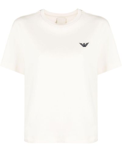 Emporio Armani Embroidered-Logo Cotton T-Shirt - White
