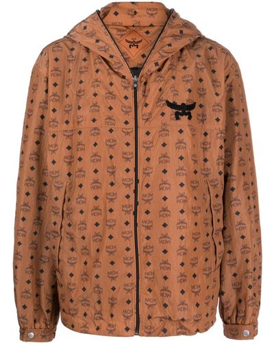 MCM Monogram-Print Hooded Jacket - Brown