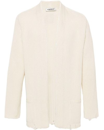 A PAPER KID Distressed Cotton Cardigan - White