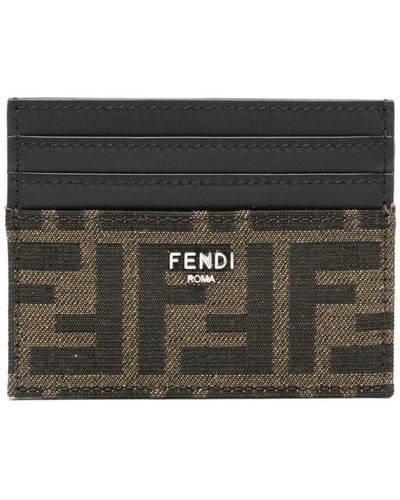 Fendi Ff-Jacquard Leather Card Holder - Black