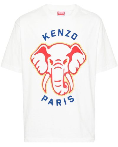 KENZO Elephant-Print Cotton T-Shirt - White