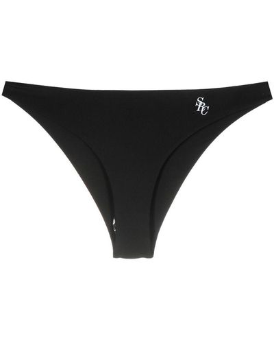 Sporty & Rich Logo-Print Bikini Bottoms - Black