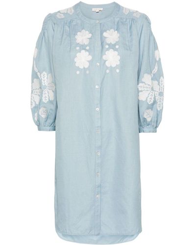 Louise Misha Nilou Floral-Embroidery Dress - Blue