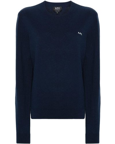 A.P.C. Logo-Embroidered Jumper - Blue