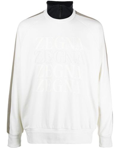 ZEGNA Logo-print Funnel-neck Sweatshirt - White