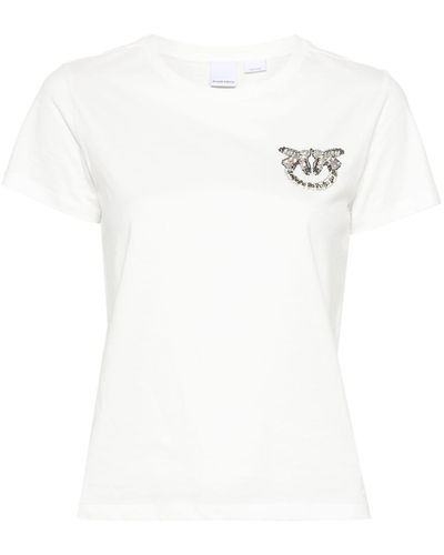 Pinko Logo-Embellished Cotton T-Shirt - White