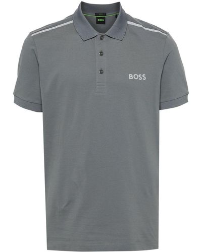 BOSS Logo-Print Polo Shirt - Grey