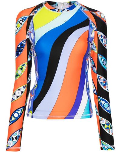 Emilio Pucci Girandole-Print Jersey Top - Blue