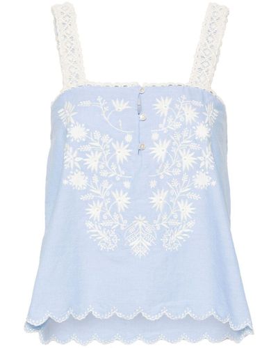 Louise Misha Paradine Floral-Embroidered Top - Blue
