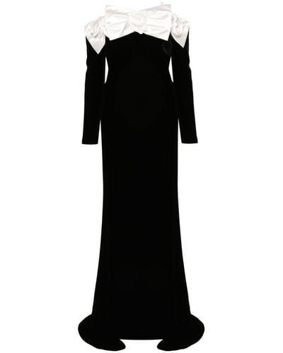 Alessandra Rich Duchess-Bow Velvet Gown - Black