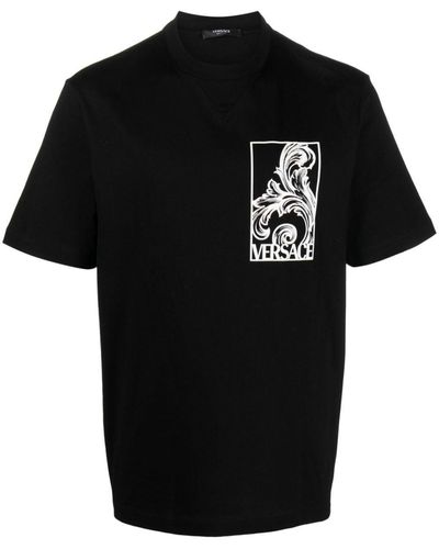 Versace Palmette-Print Cotton T-Shirt - Black